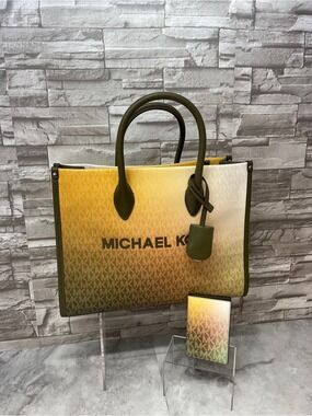 Michael Kors Mirella Medium Satchel Gradient Logo & Matching Wallet Olive Ombre